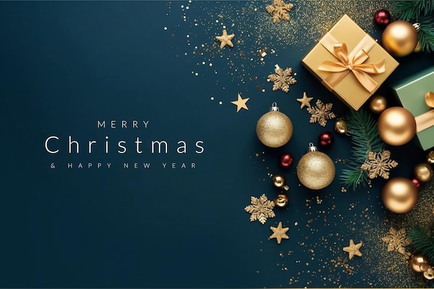 Bel saluto di Natale su sfondo blu con copyspace