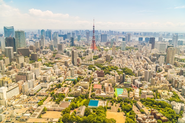 Bella architettura che costruisce la città di tokyo con la torre di tokyo