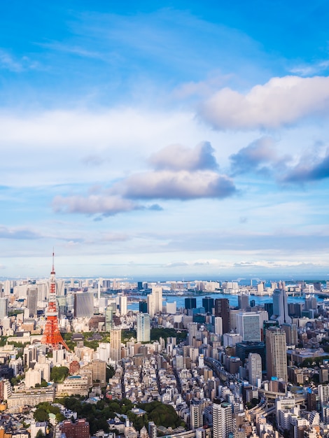 Bella architettura e costruzione intorno alla città di Tokyo con la torre di Tokyo nel Giappone