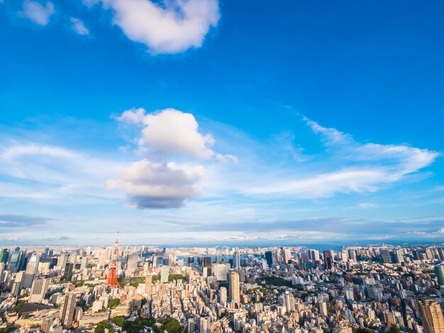 Bella architettura e costruzione intorno alla città di Tokyo con la torre di Tokyo nel Giappone