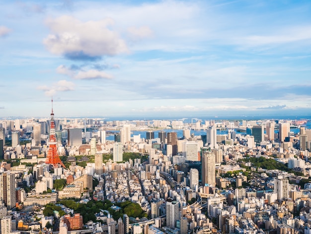 Bella architettura e costruzione intorno alla città di Tokyo con la torre di Tokyo nel Giappone