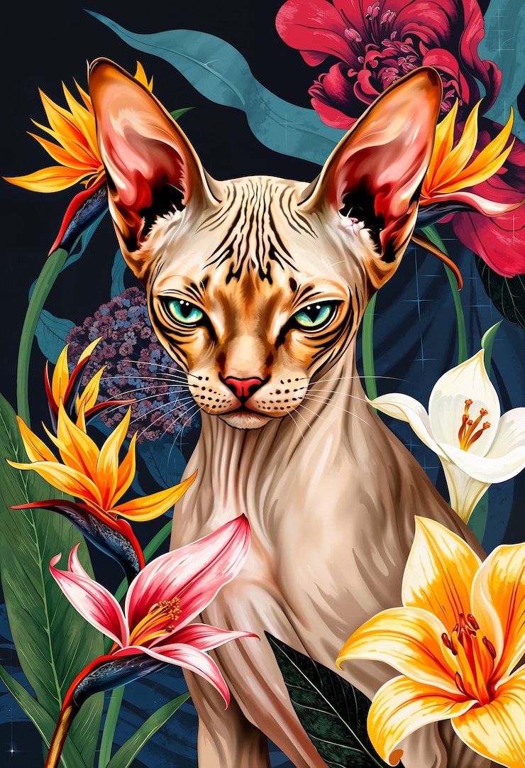 Foto gratuito bella carta da parati per gatti e fiori
