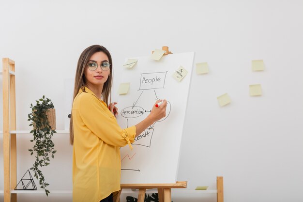 Bella donna d'affari, lavorando su un diagramma