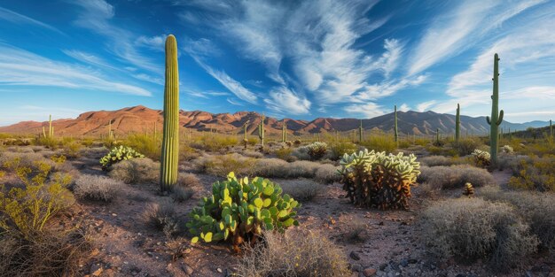 Bella pianta di cactus con paesaggio desertico