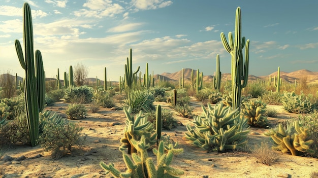 Bella pianta di cactus con paesaggio desertico