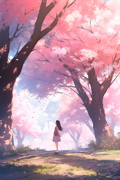 Bella scena di cartone animato del paesaggio sakura dell'anime