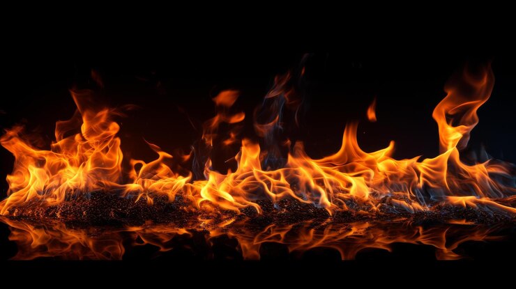 Belle fiamme di fuoco isolate su uno sfondo nero Fiamme di fuoco astratte sullo sfondo