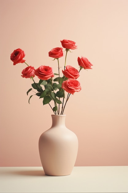Belle rose in fiore in vaso