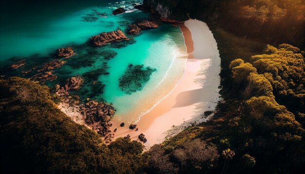 Bellezza blu della natura Linea costiera acqua e sabbia AI generativa