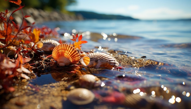 Bellezza naturale della scena tranquilla nell'acqua estiva e sulla costa generata dall'intelligenza artificiale