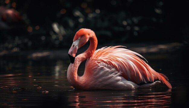 Bellezza nella natura elegante fenicottero che guada con grazia generato dall'intelligenza artificiale