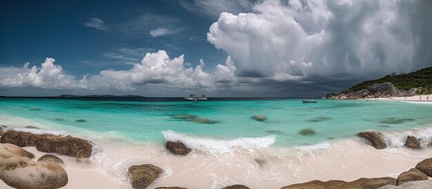 Bellissima spiaggia con sabbia bianca AI Immagine generata