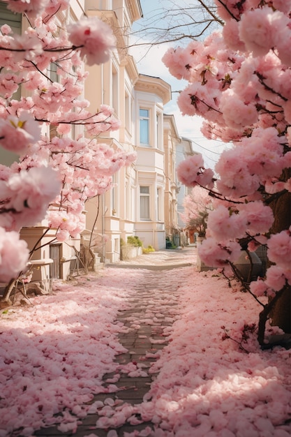 Bellissimi alberi in fiore in città in primavera