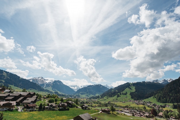 Bellissimi campi della Svizzera sotto i raggi del sole