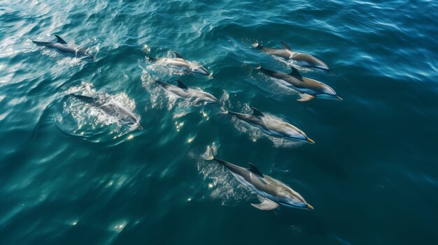 Bellissimi delfini che nuotano insieme