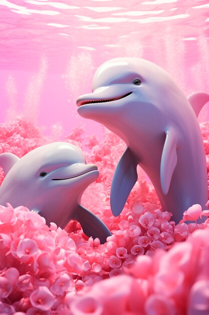 Bellissimi delfini che nuotano vicino alla barriera corallina