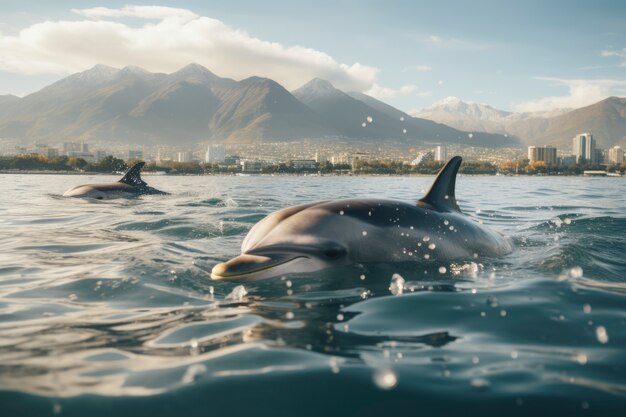 Bellissimi delfini che nuotano