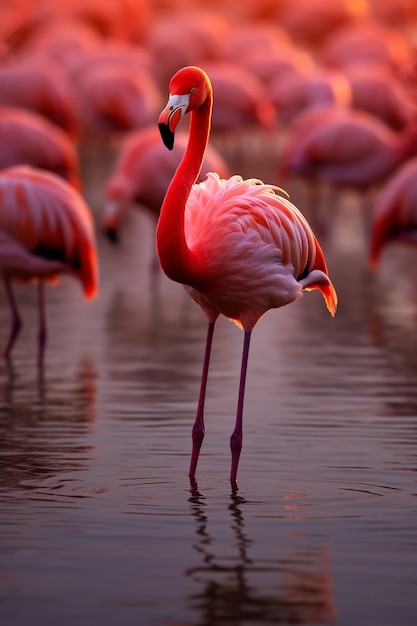 Bellissimi fenicotteri nel lago