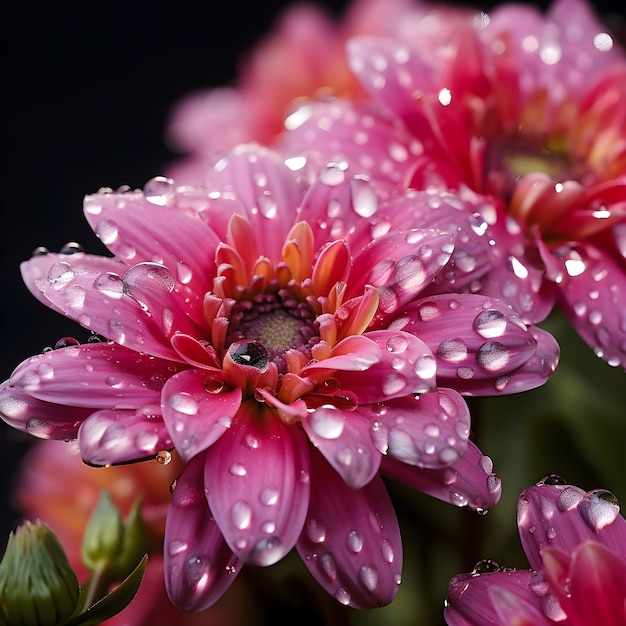 Bellissimi fiori con gocce d'acqua