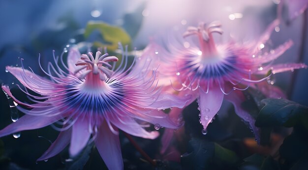 Bellissimi fiori con gocce d'acqua