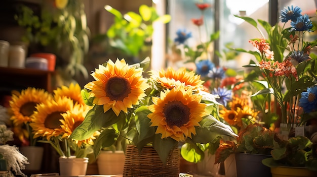 Bellissimi girasoli in vaso all'interno