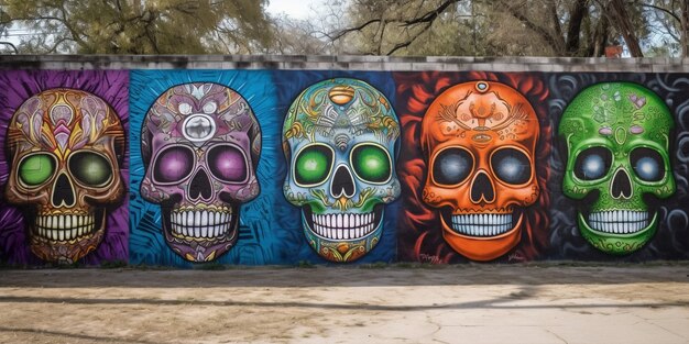 Bellissimi graffiti con teschi messicani
