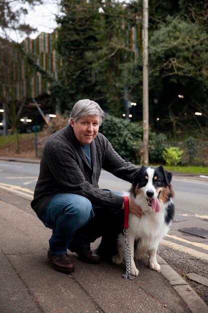 Bellissimo addestramento del cane border collie con il proprietario