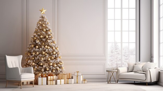 Bellissimo albero di Natale con poltrona