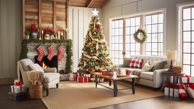 Bellissimo albero di Natale in interni eleganti