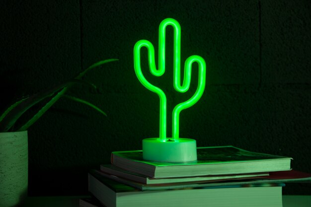 Bellissimo cactus al neon in camera da letto