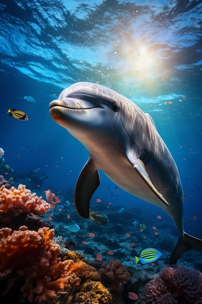 Bellissimo delfino che nuota sott'acqua