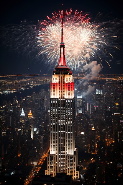 Bellissimo e luminoso Empire State Building di notte