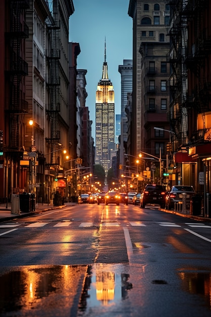 Bellissimo e luminoso Empire State Building di notte
