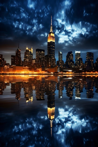Bellissimo e luminoso Empire State Building di notte