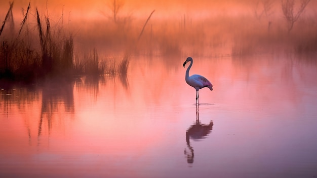 Bellissimo fenicottero nel lago