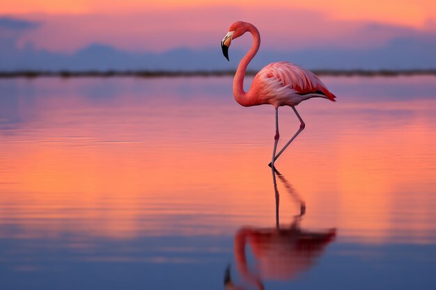 Bellissimo fenicottero nel lago