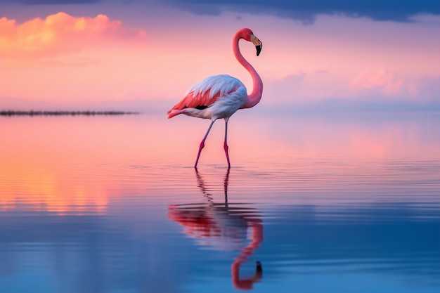 Bellissimo fenicottero nel lago