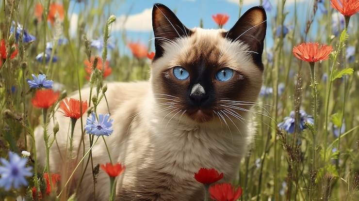 Foto gratuito bellissimo gattino con fiori all'aperto