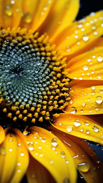 Bellissimo girasole con gocce d'acqua