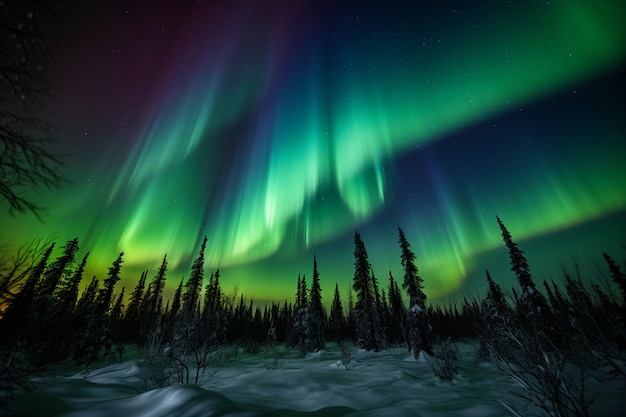 Bellissimo paesaggio con aurora boreale