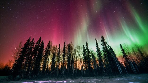 Bellissimo paesaggio con aurora boreale