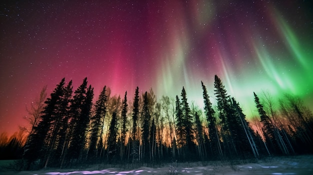 Bellissimo paesaggio con aurora boreale