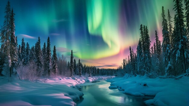 Bellissimo paesaggio con aurora boreale