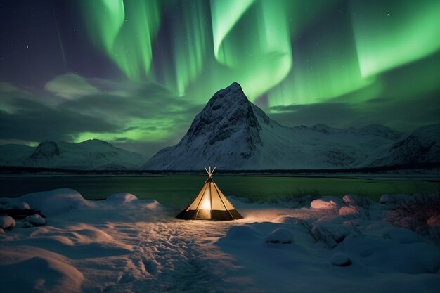 Bellissimo paesaggio con aurora boreale