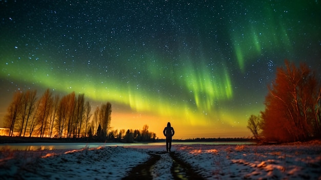 Bellissimo paesaggio con aurora boreale