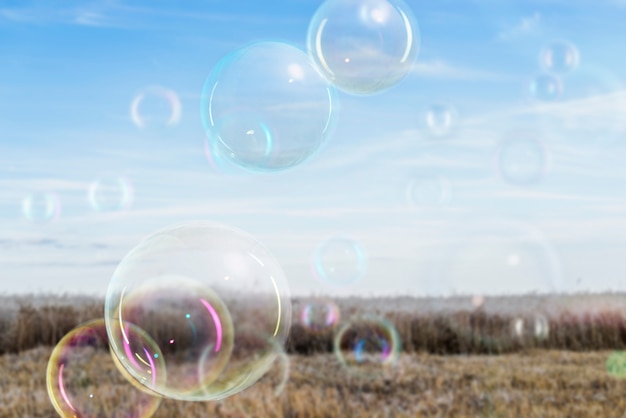 Bellissimo paesaggio e bolle di sapone