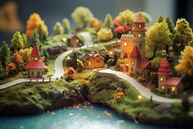 Bellissimo paesaggio fantasy medievale con città