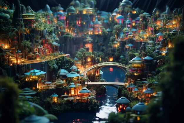 Bellissimo paesaggio fantasy medievale con città
