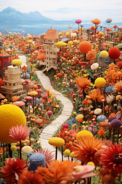 Bellissimo paesaggio fantasy medievale con città