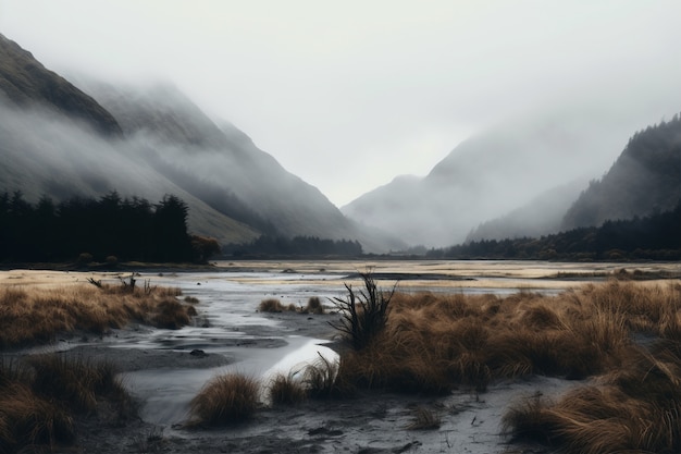 Bellissimo paesaggio naturale con fiume e vegetazione